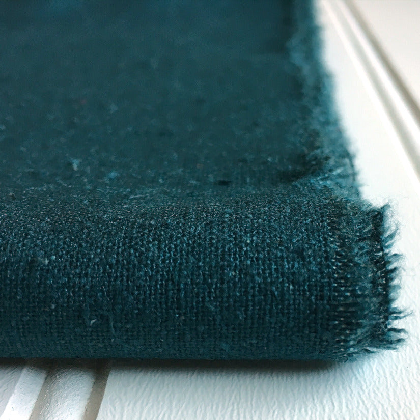 CERULEAN BLUE Hand Dyed Raw Silk NOIL Fabric 