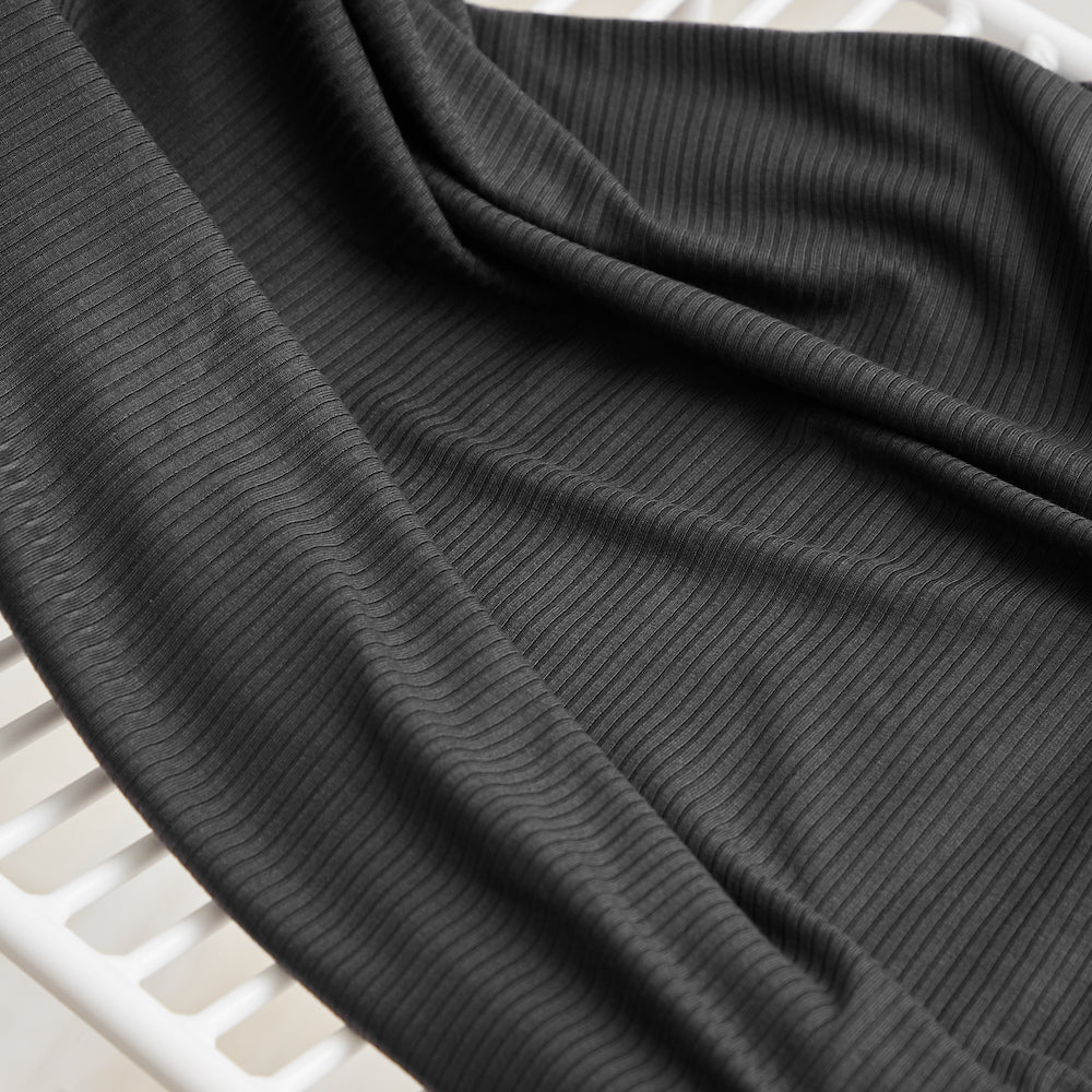 Black Ribbed Jersey Fabric - Sewcute Fabrics