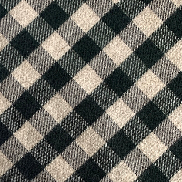 Organic Brushed Cotton Yak Wool Twill Flannel - Black Gingham