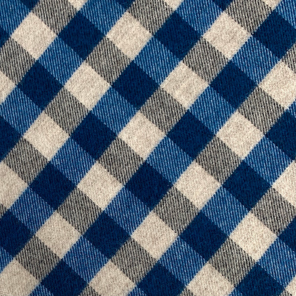 Organic Brushed Cotton Yak Wool Twill Flannel - Vivid Blue Gingham